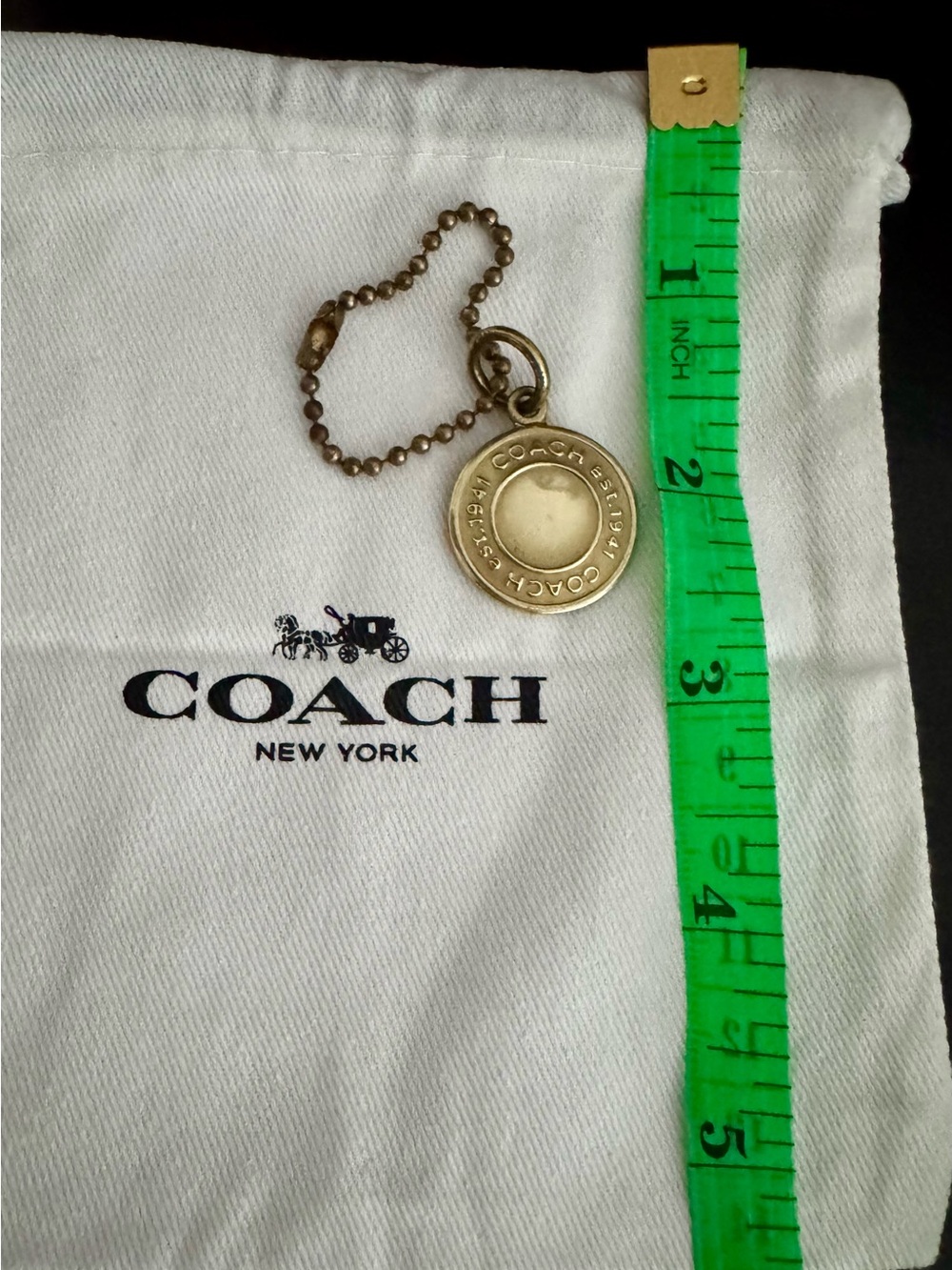 Authentic Y2K Vintage Coach Brass Coin Medallion Hangtag Charm Fob + Dust Bag